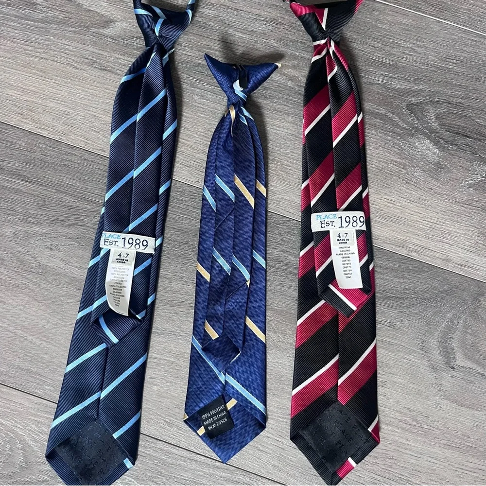3 Boys Striped Clip On Ties Set - Blue and Red Festive